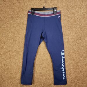Champion Authentic Women Capri Legging Small Blue Elastic Band Logo Athleticwear
